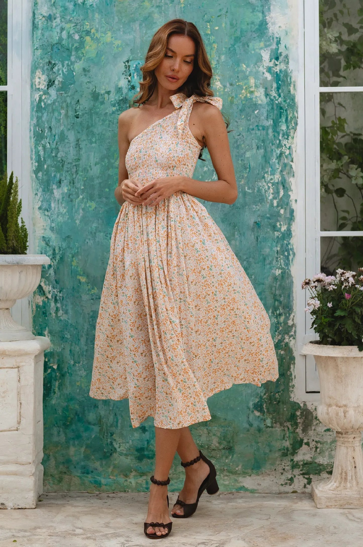 Sienna One-Shoulder Shirred Dress (Sale) by Partner Label
