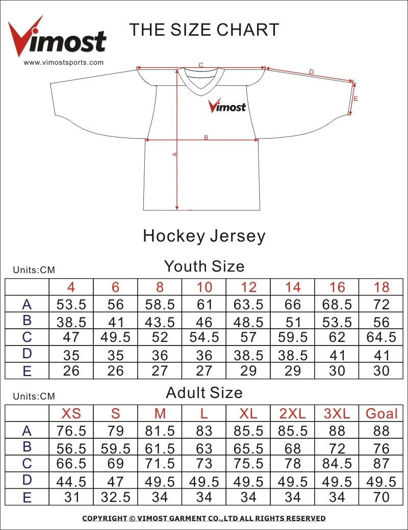 Custom Red White Blue Shield Ice Hockey Jersey by Vimost Sportswear