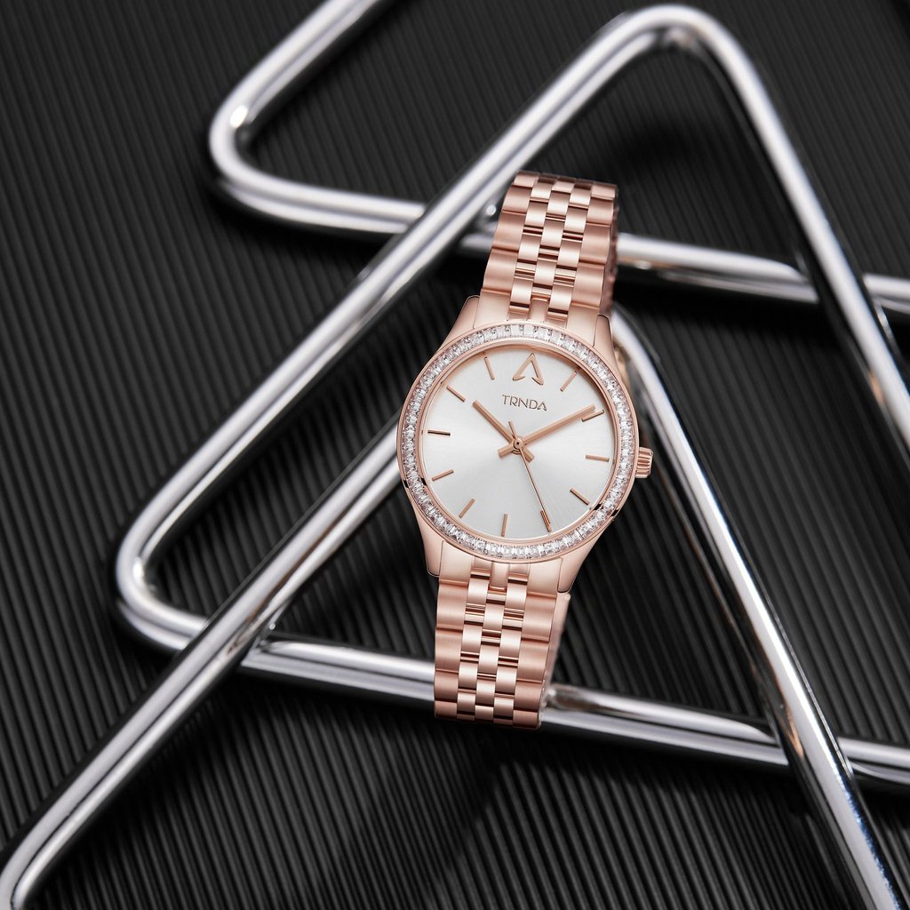 Trnda Women's Rose Gold Stainless Steel Watch, Silver Dial | Trnda-32mm-4