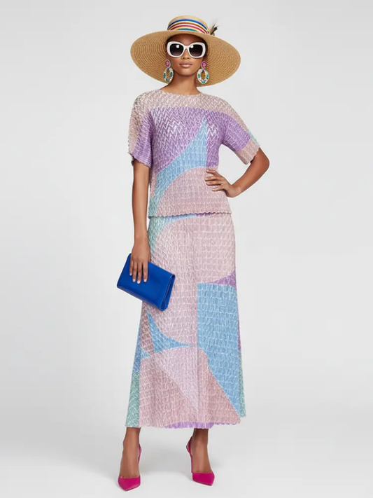 Two-Piece Suit with Color Contrast Top and Pleated Skirt For Women, Midtown, BYMANYC New York. by BYMANYC ® New York