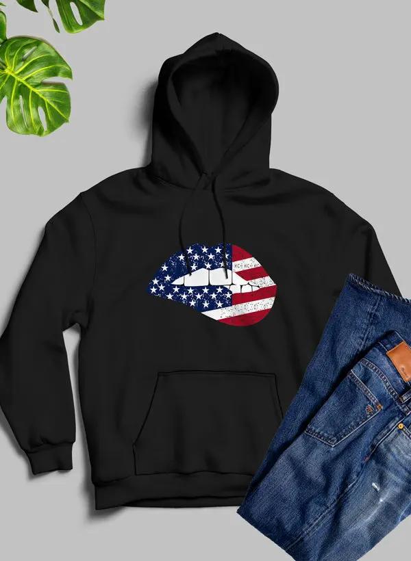 USA FLAG LIPS American Flag Lips Hoodie by Merch