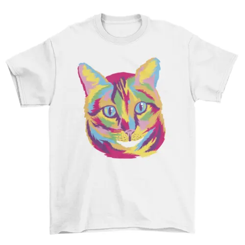 Colorful cat animal face t-shirt by Turquoise Theseus