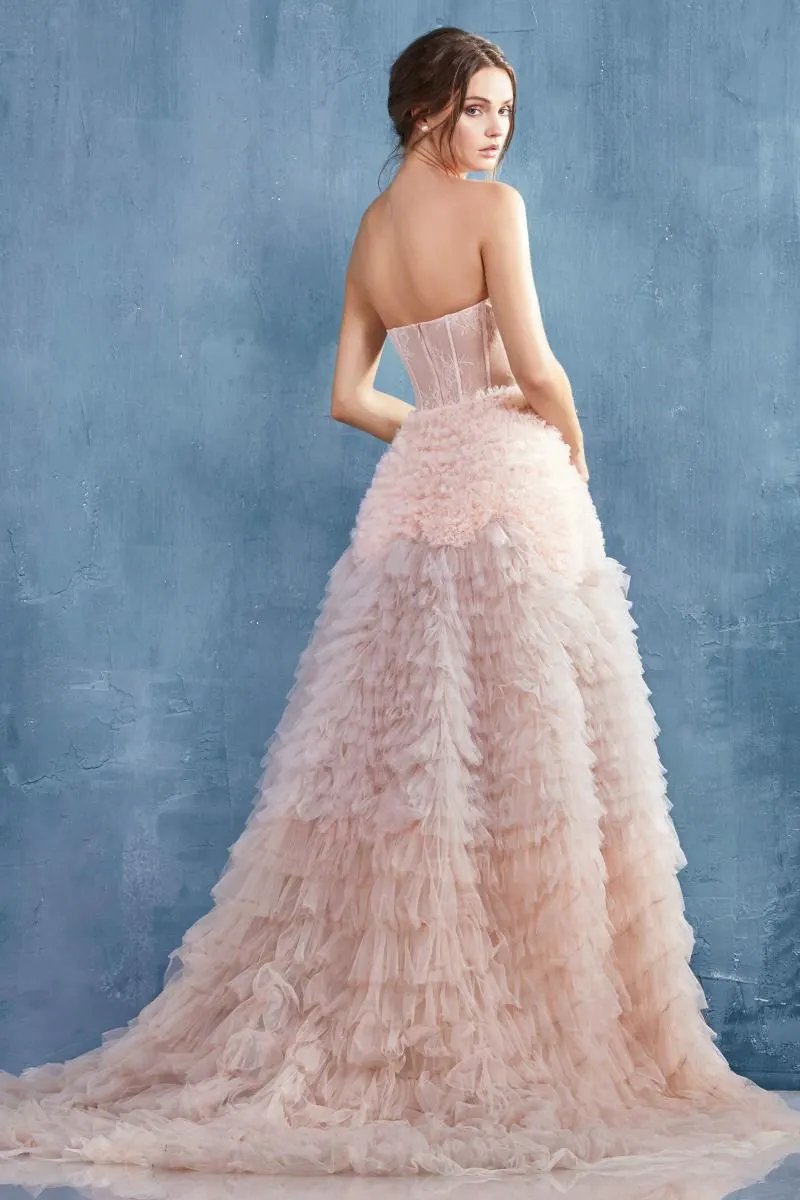 Strapless Ruffled Ombre Eva Ballgown by Tux-USA