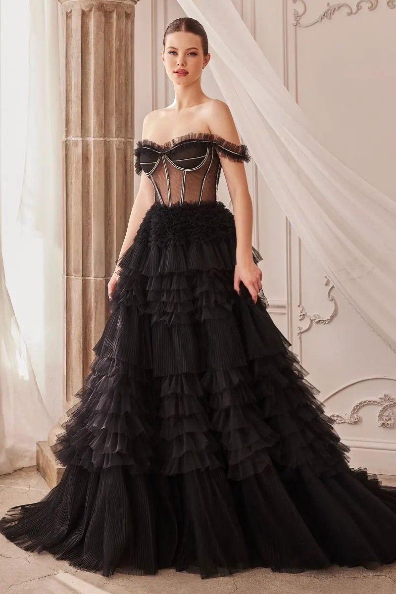 Rhinestone Corset Ruffle Gown by Tux-USA