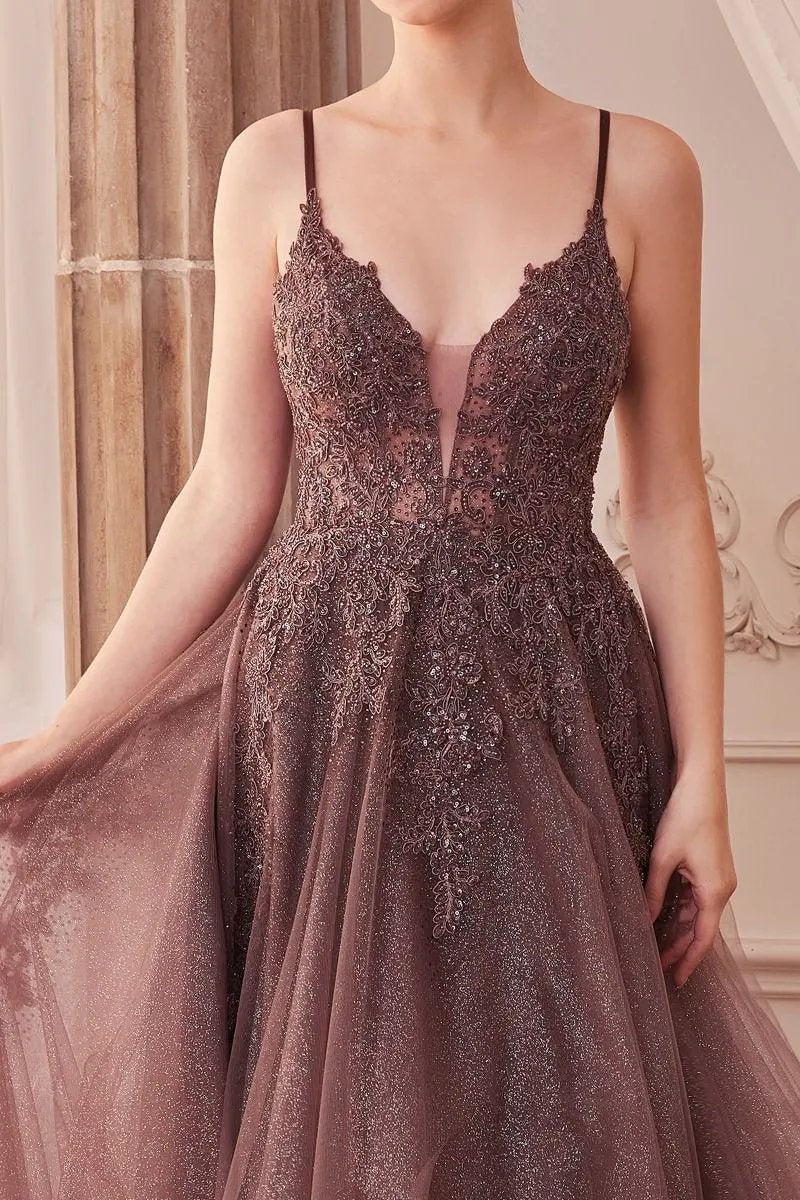 Lace Embellished A-Line Layered Tulle Gown by Tux-USA