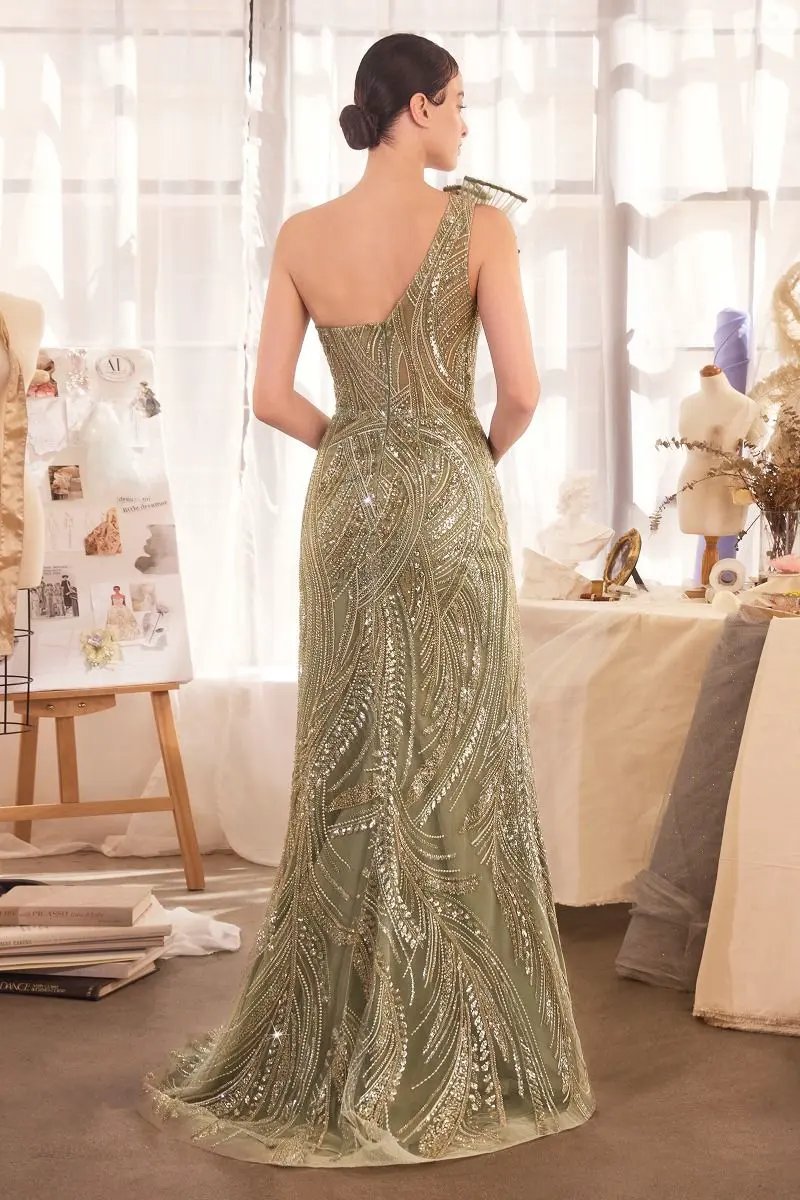 One Shoulder Beaded Evening Gown by Tux-USA