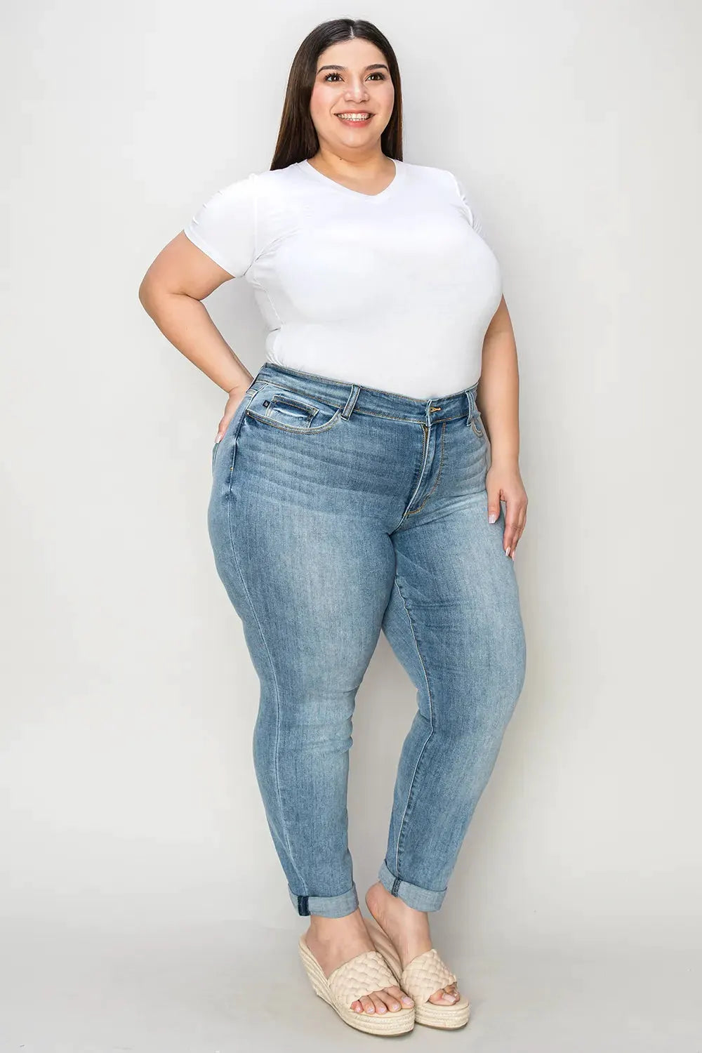 Judy Blue Full Size Cuffed Hem Slim Jeans by Judy Blue