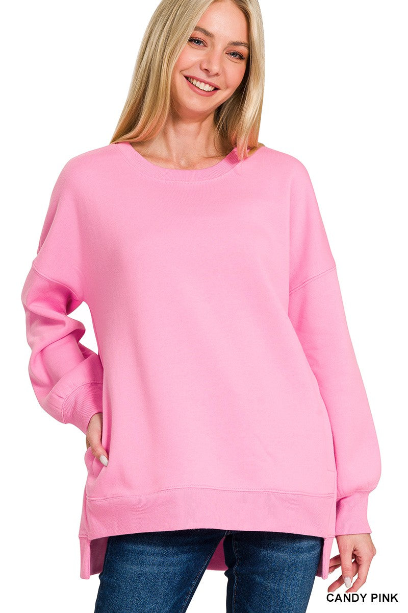 Zenana Fleece Hi-low Boyfriend Sweatshirts with Pockets by Zenana