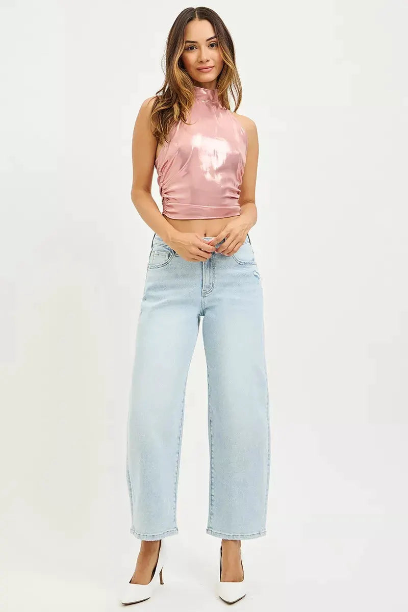 RISEN High Rise Crop Barrel Jeans by RISEN