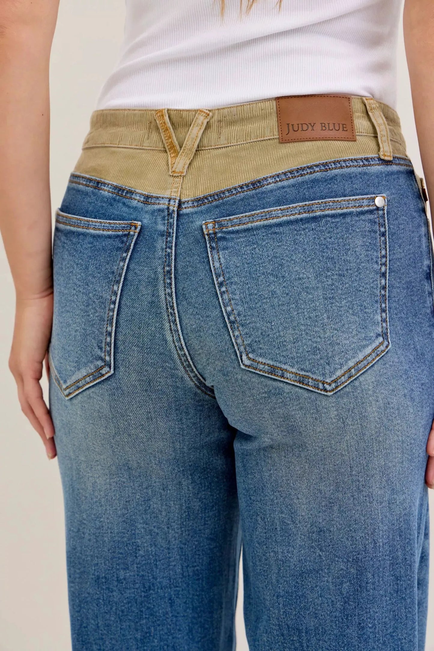 Judy Blue MR Column Straight Jeans with Corduroy Waist by Judy Blue