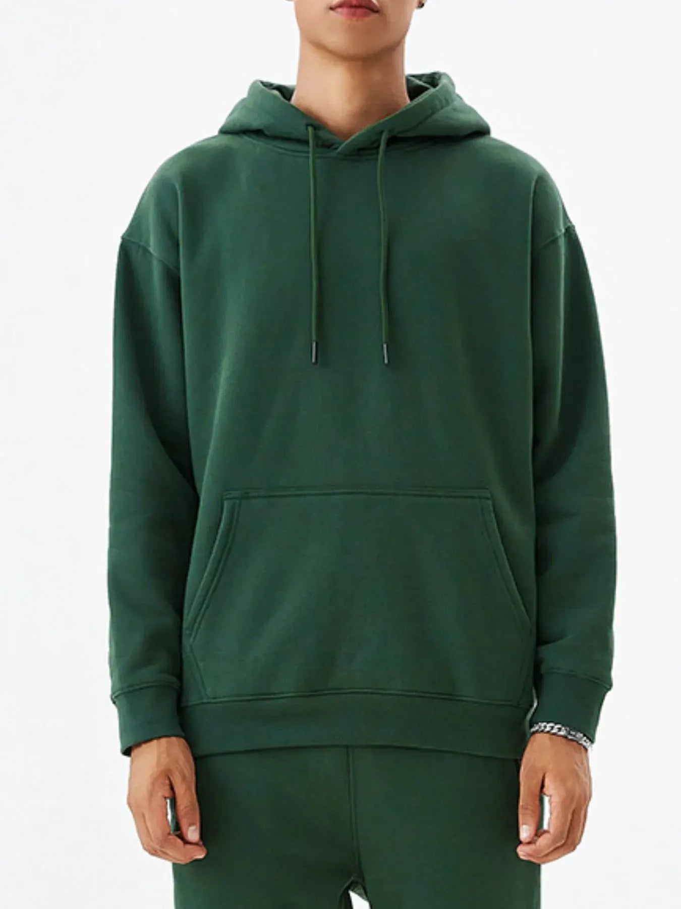 Men's Drawstring Kangaroo Pocket Long Sleeve Hoodie by Trendsi