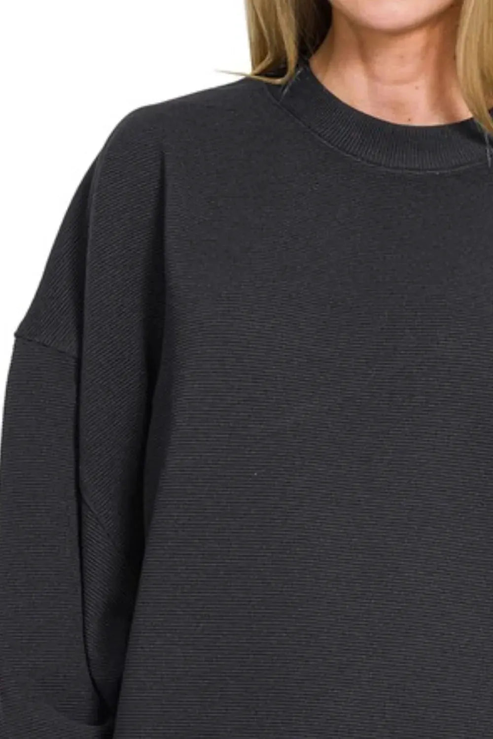 Zenana Ribbed Balloon Sleeve Sweatshirt by Zenana