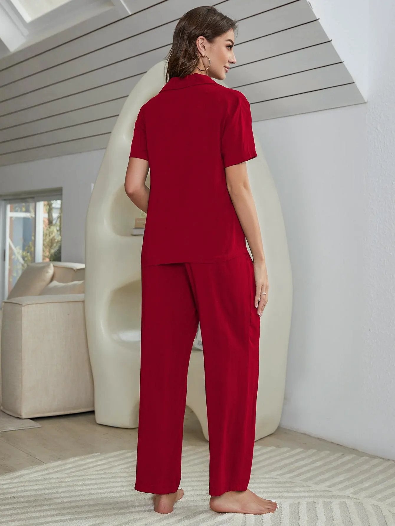 Short Sleeve Shirt, Bralette, and Pants Lounge Set by Partner Label