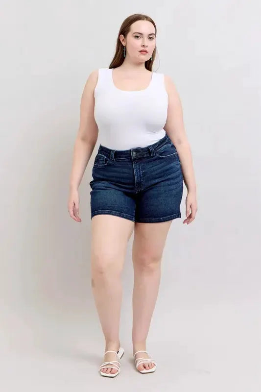 Judy Blue Full Size High Waist Back Flap Pocket Denim Shorts Plus Size by Judy Blue