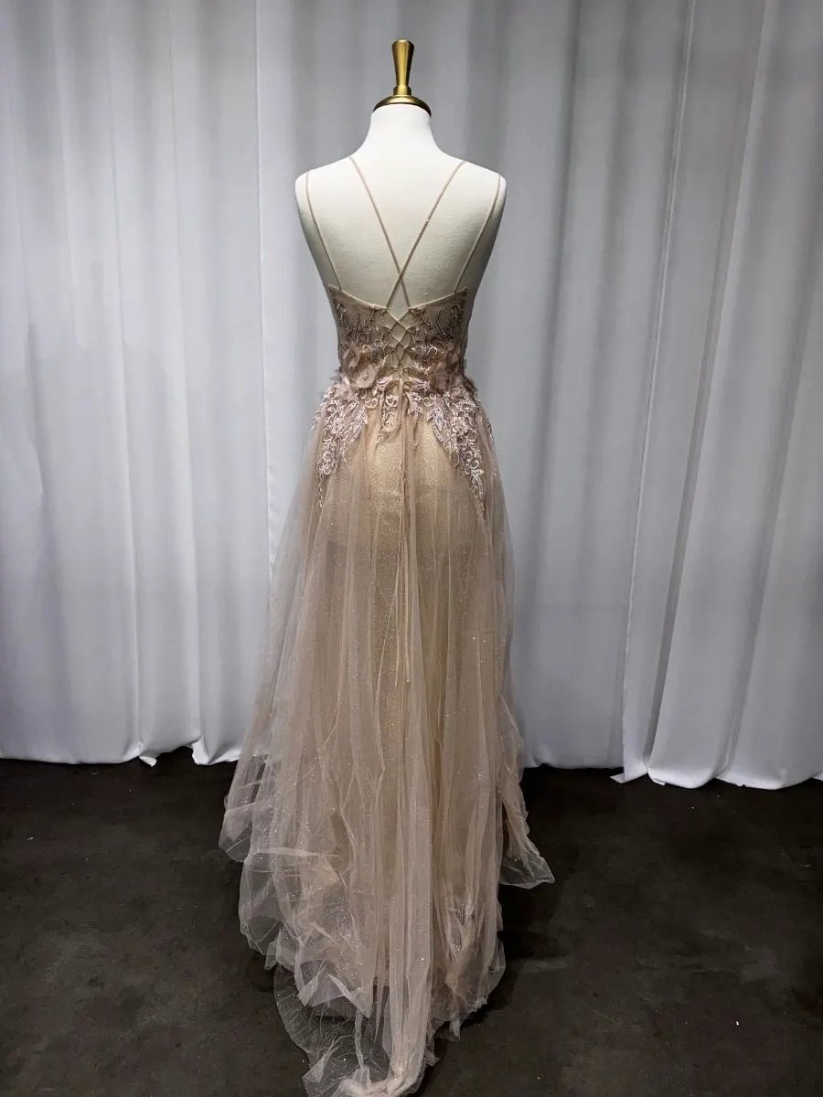 Nude A-Line Tulle Gown by Tux-USA