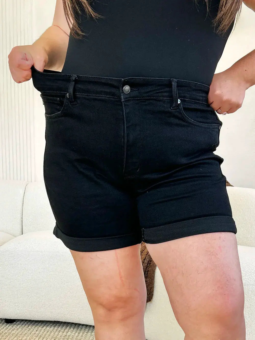 Judy Blue Full Size High Waist Tummy Control Cuffed Denim Shorts by Judy Blue