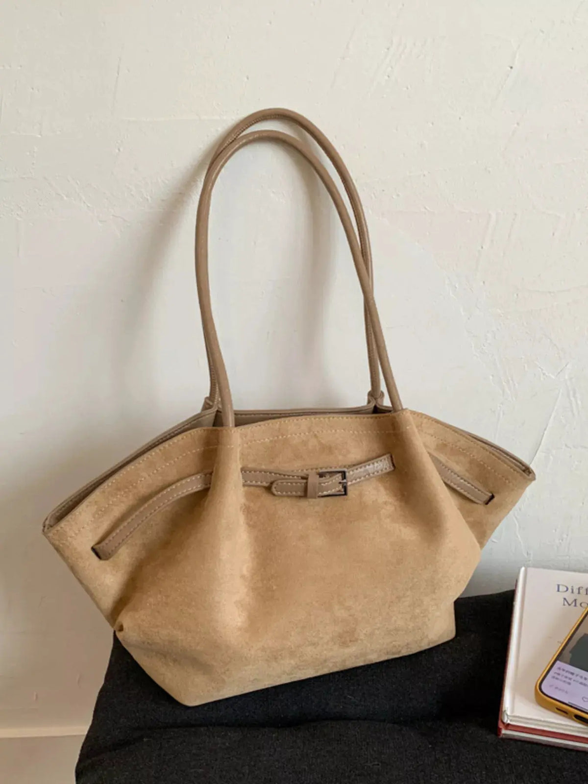 Solid Color Buckle Tote Bag by Partner Label
