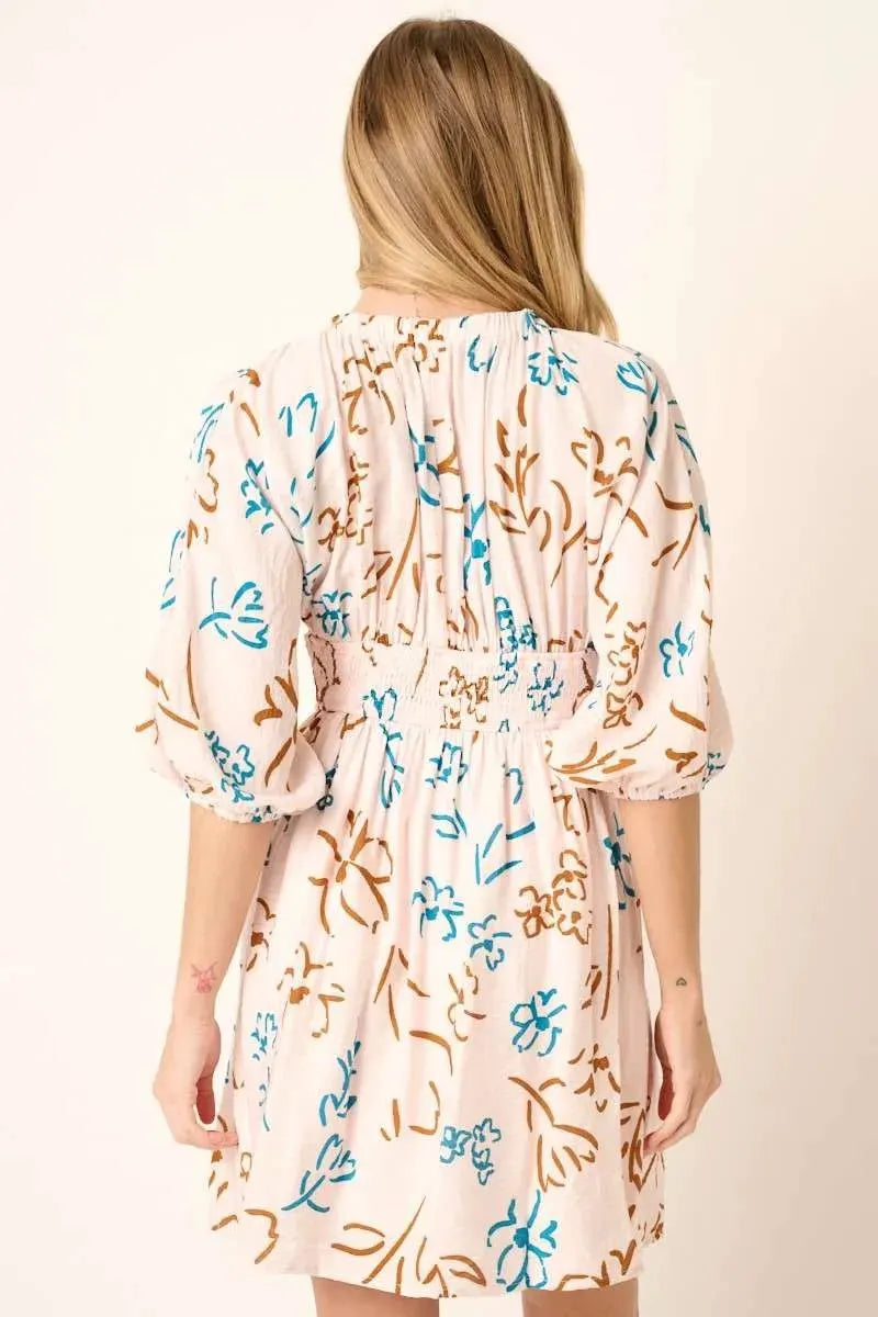 Mittoshop Flower Print Mocked Waist Mini Dress by Mittoshop
