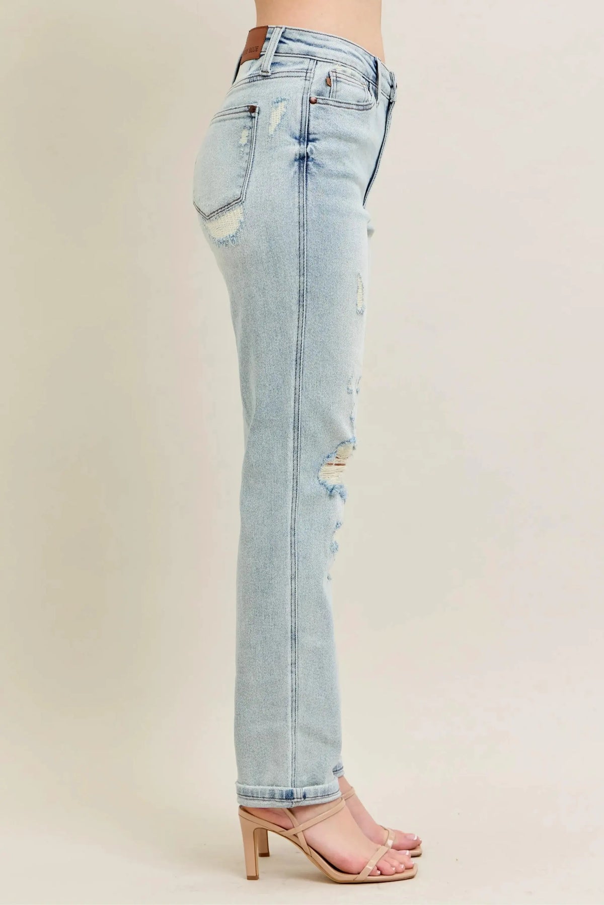 Judy Blue Full Size Mr Repair Stitch Detail Destroy Single Cuff Bf Jeans Plus Size by Judy Blue
