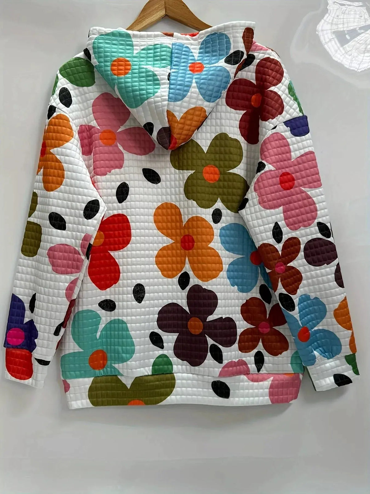 Floral Print Textured Drawstring Hoodie by Partner Label