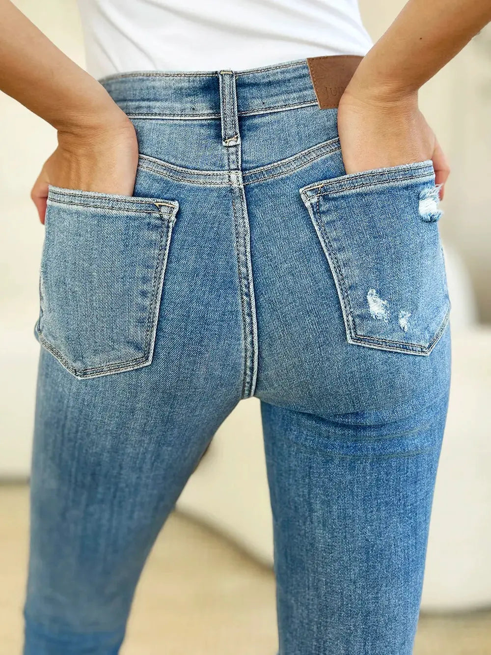 Judy Blue Full Size Mid Rise Destroy & Cuff Skinny Jeans by Judy Blue