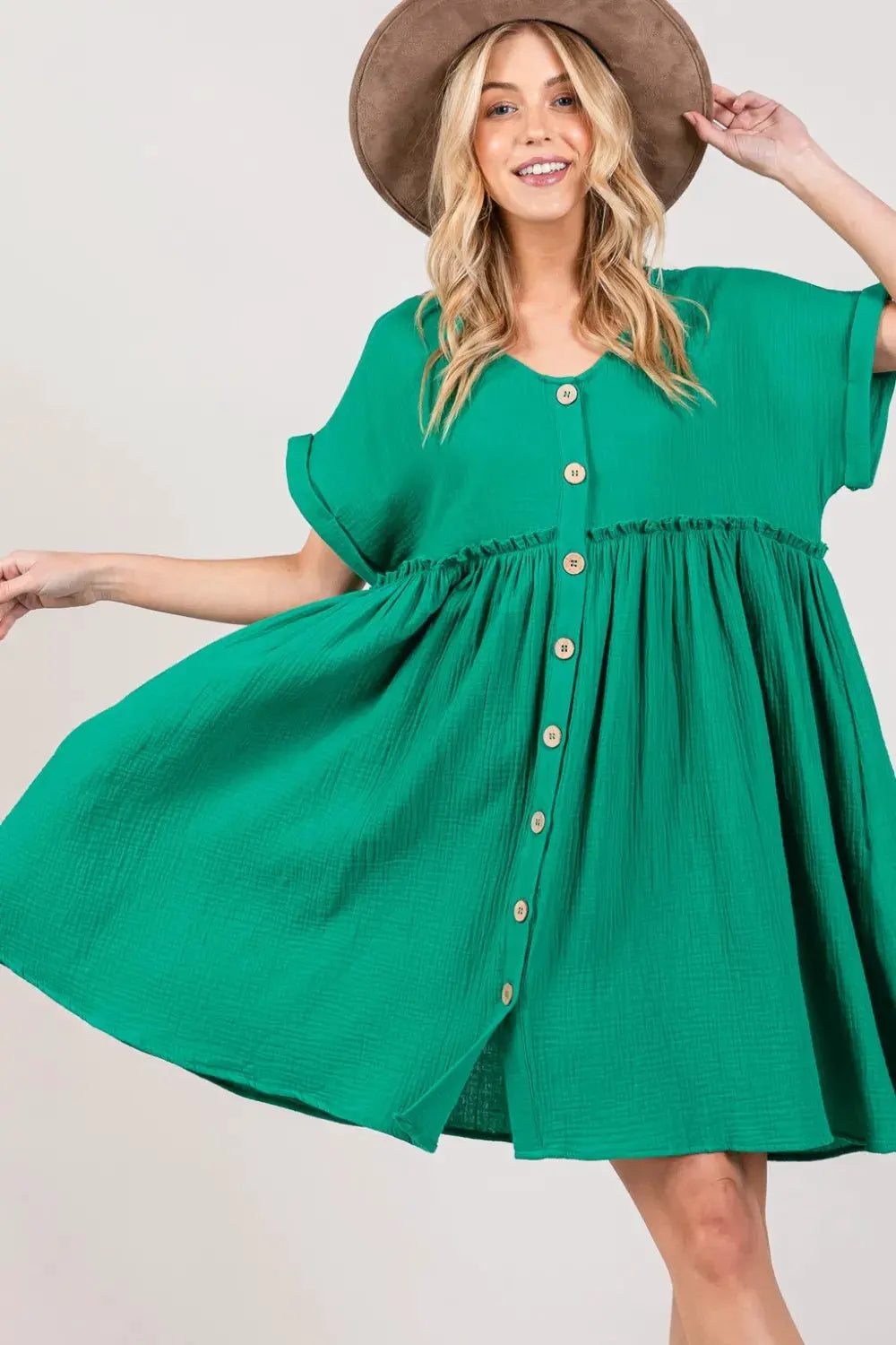 SAGE + FIG Full Size Button Up Short Sleeve Dress by Partner Label