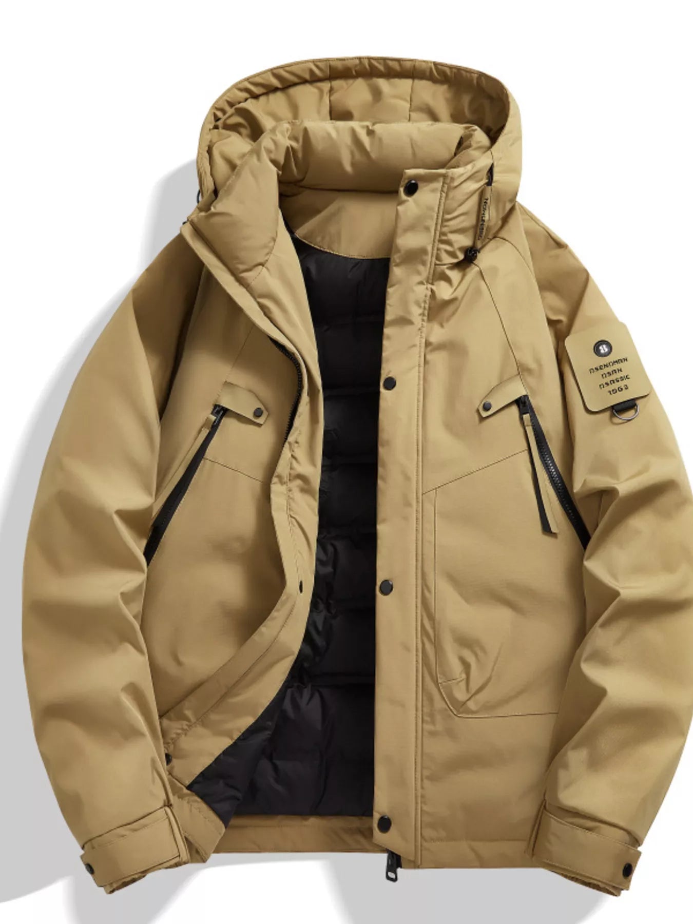 Men's Plus Size Hooded Snap Down Jacket by Partner Label