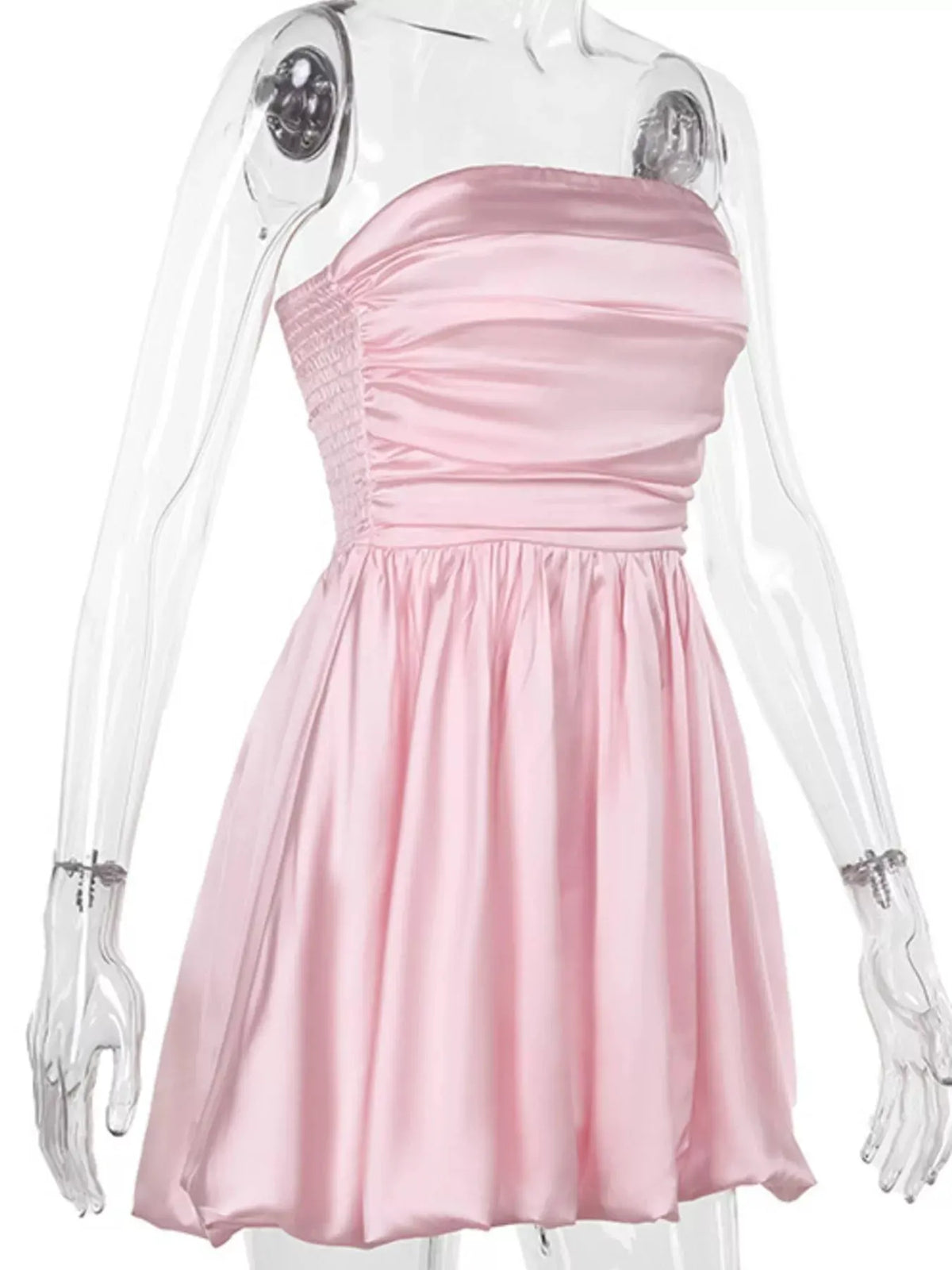 Strapless Ruched Mini Bubble Dress by Partner Label