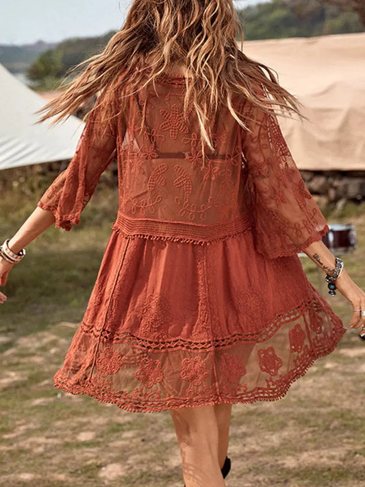 Lace Detail Plunge Cover-Up Dress by Partner Label