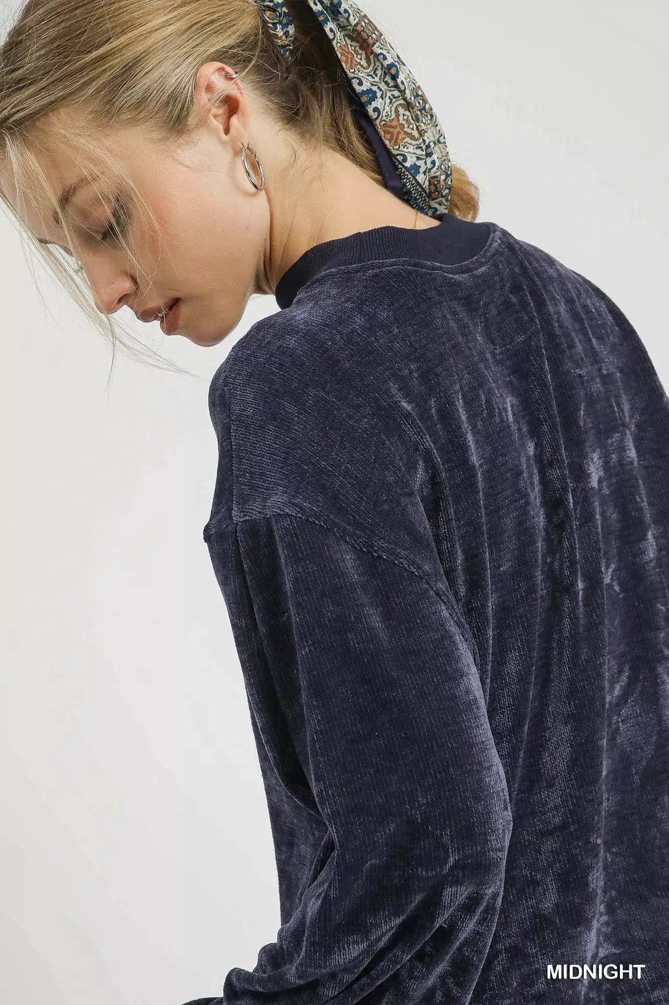 Umgee Velour Crewneck Balloon Sleeve Sweatshirt by Umgee