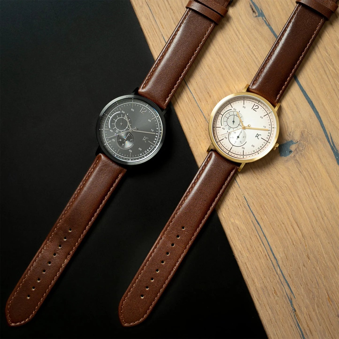 Pierre Cardin Men's Brown Leather Watch, Black Dial | Cbn.3024 by PIERRE CARDIN