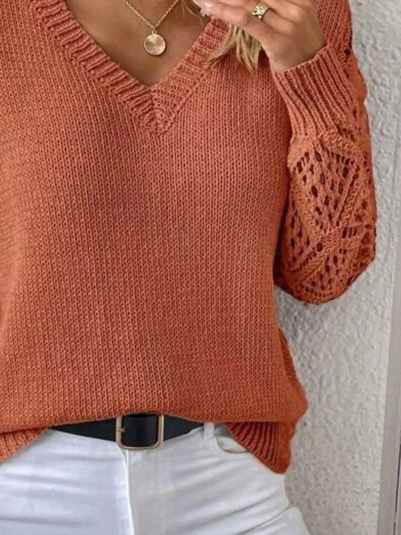 V‑Neck Hollow‑Out Sleeve Knit Sweater | Partner Labels Selection by Partner Label