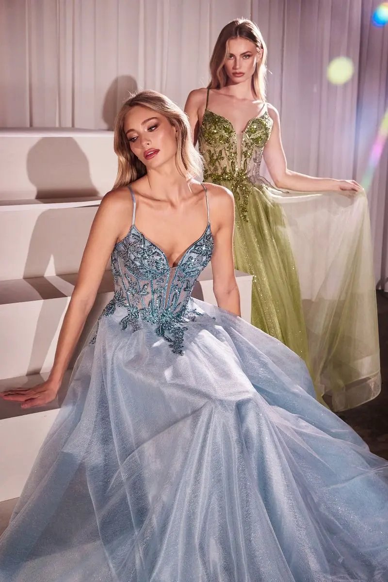 A-Line Layered Tulle Gown & Lace Embellished Bodice by Tux-USA
