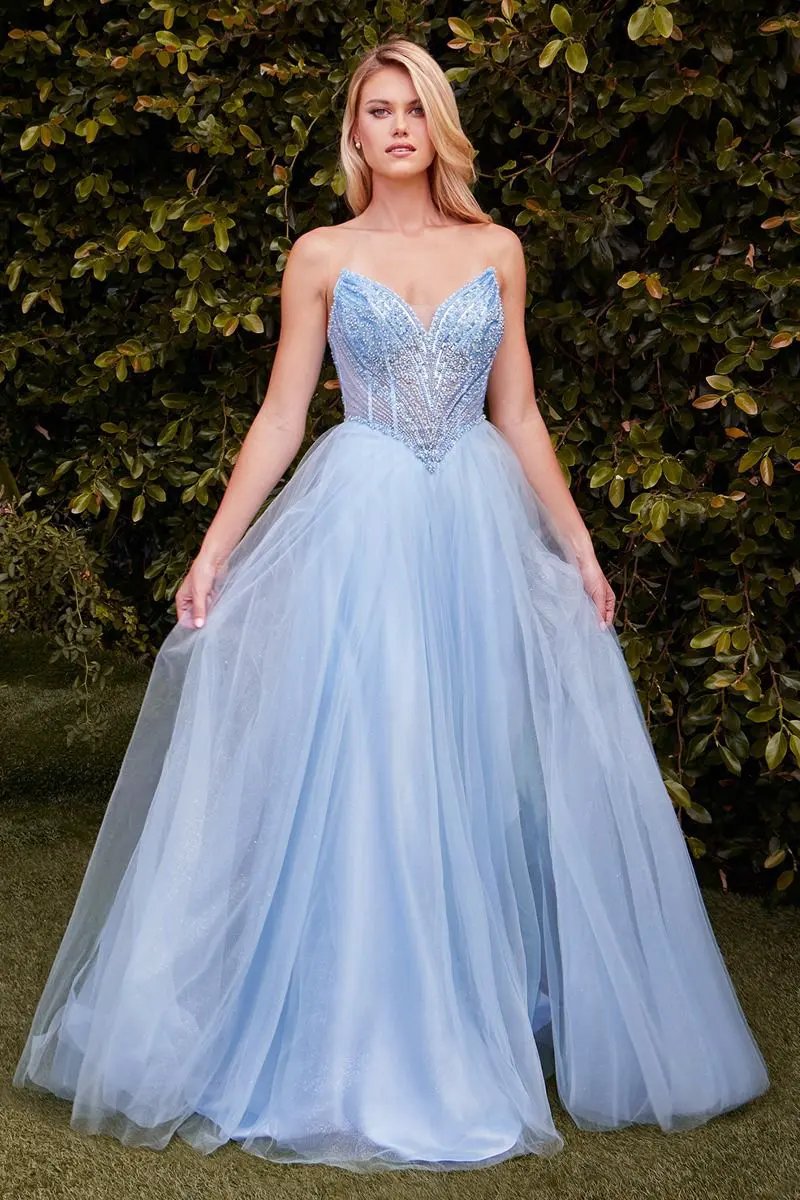 Strapless Beaded Tulle Ball Gown by Tux-USA
