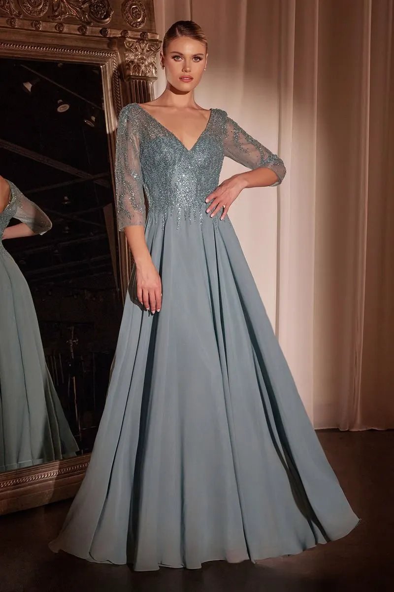 Chiffon A-Line Long Sleeve Gown by Tux-USA