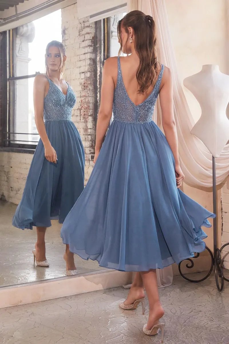 Chiffon A-Line Tea Length Dress by Tux-USA