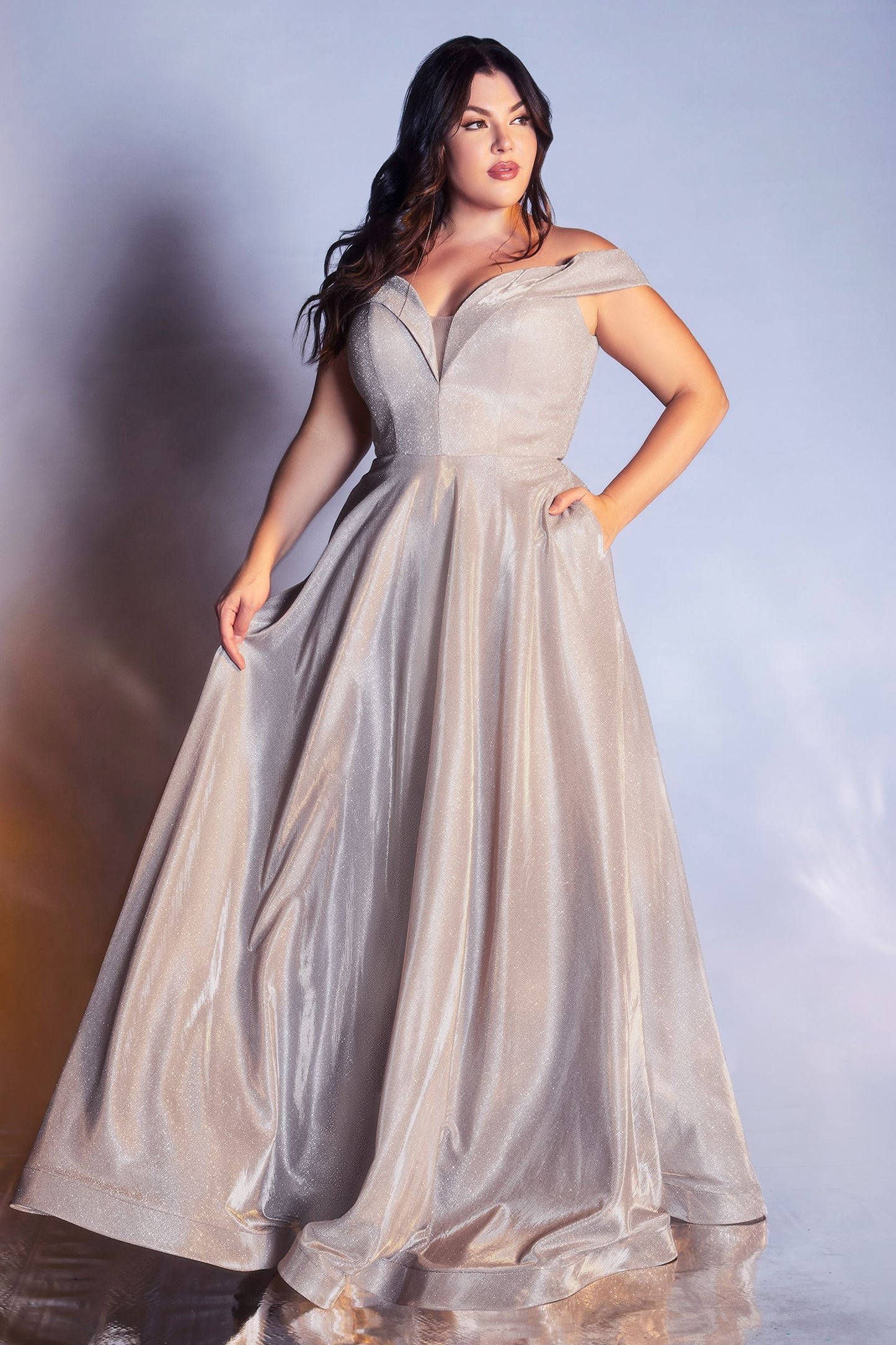 Metallic Off The Shoulder Ball Gown by Tux-USA