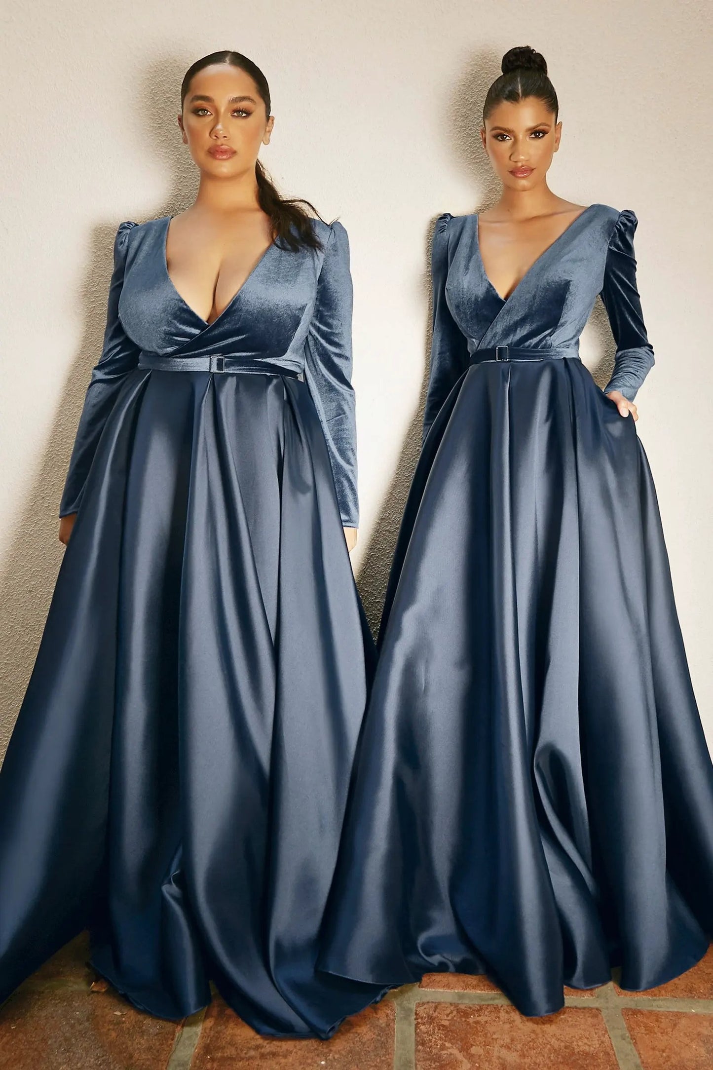 Long Sleeve Velvet And Mikado Ball Gown by Tux-USA