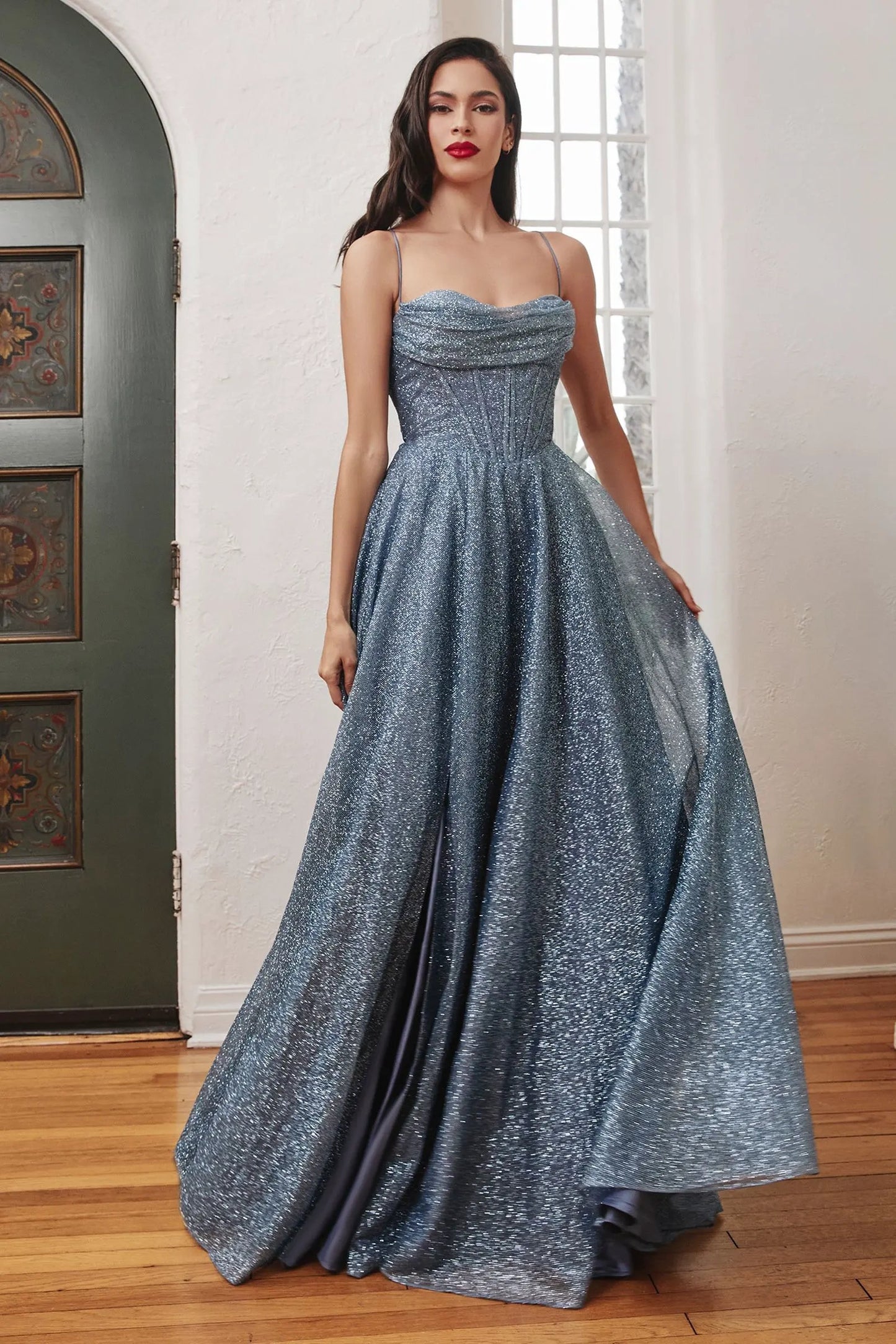 Lace Up Corset Glitter Ball Gown by Tux-USA