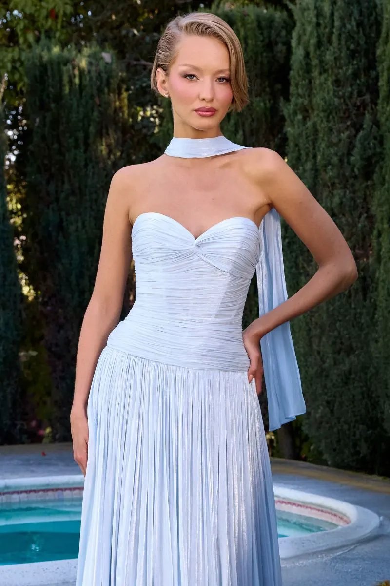 Strapless Dress, Sweetheart Neckline, Pleated, Luminescent Chiffon, A-Line Skirt by Tux-USA