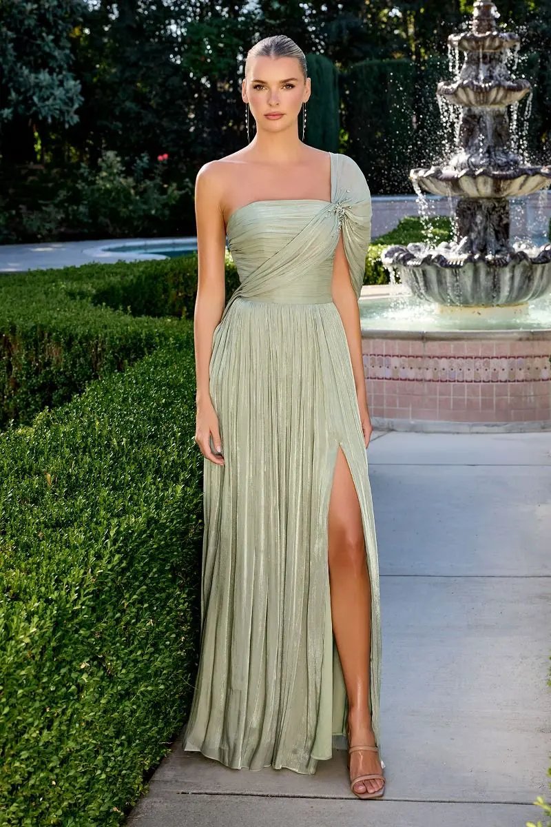 One-Shoulder Dress With Asymmetric Neckline In Luminescent Pleated Chiffon And Corset Back With Laces by Tux-USA