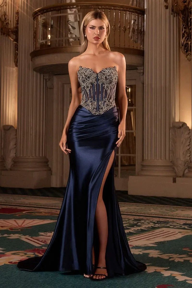 Crystal Strapless Fitted Satin Dress by Tux-USA
