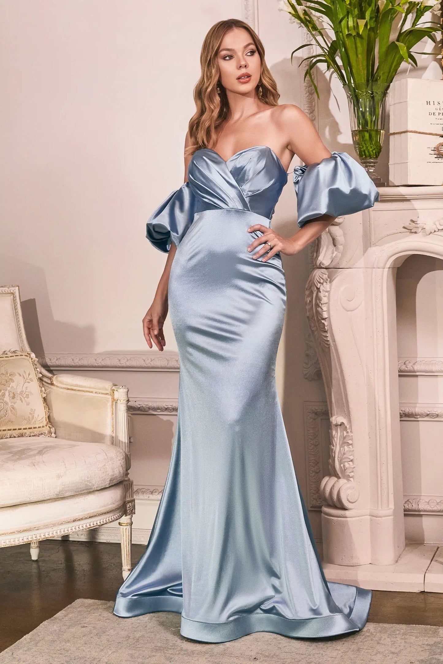 Puff Sleeve Satin Curve Gown by Tux-USA