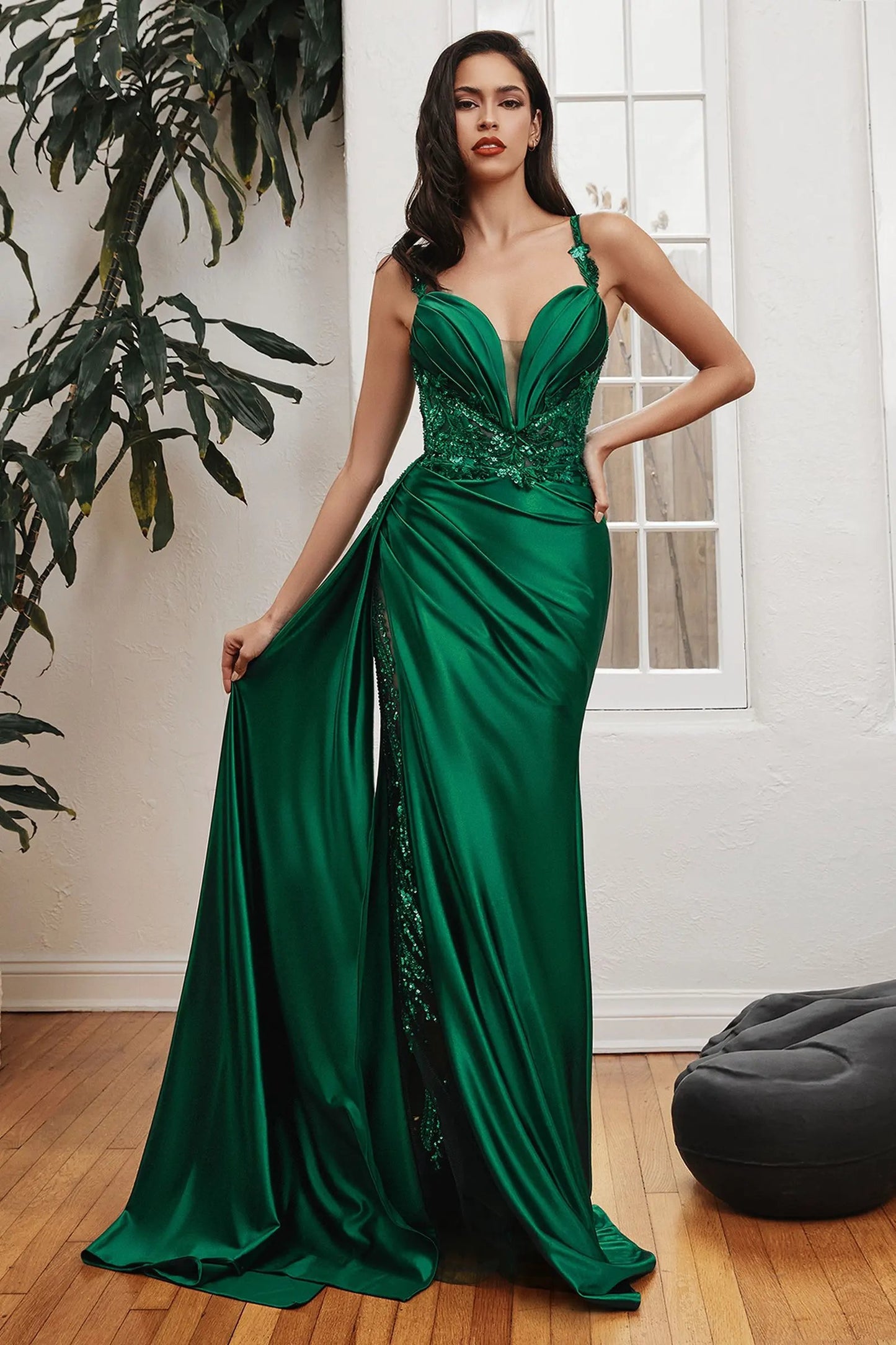 Soft Satin Fitted Gown With Sash by Tux-USA