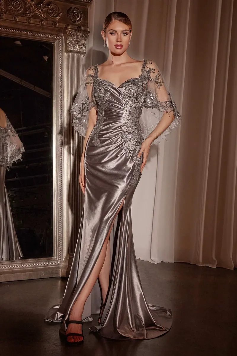 Stretch Satin Fitted Dress & Removable Lace Caplet by Partner Label