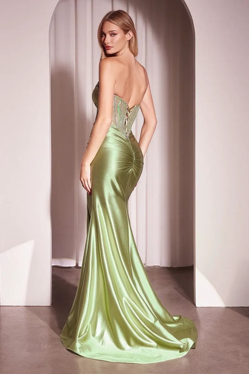 Strapless Lace Bodice Satin Fitted Gown by Tux-USA