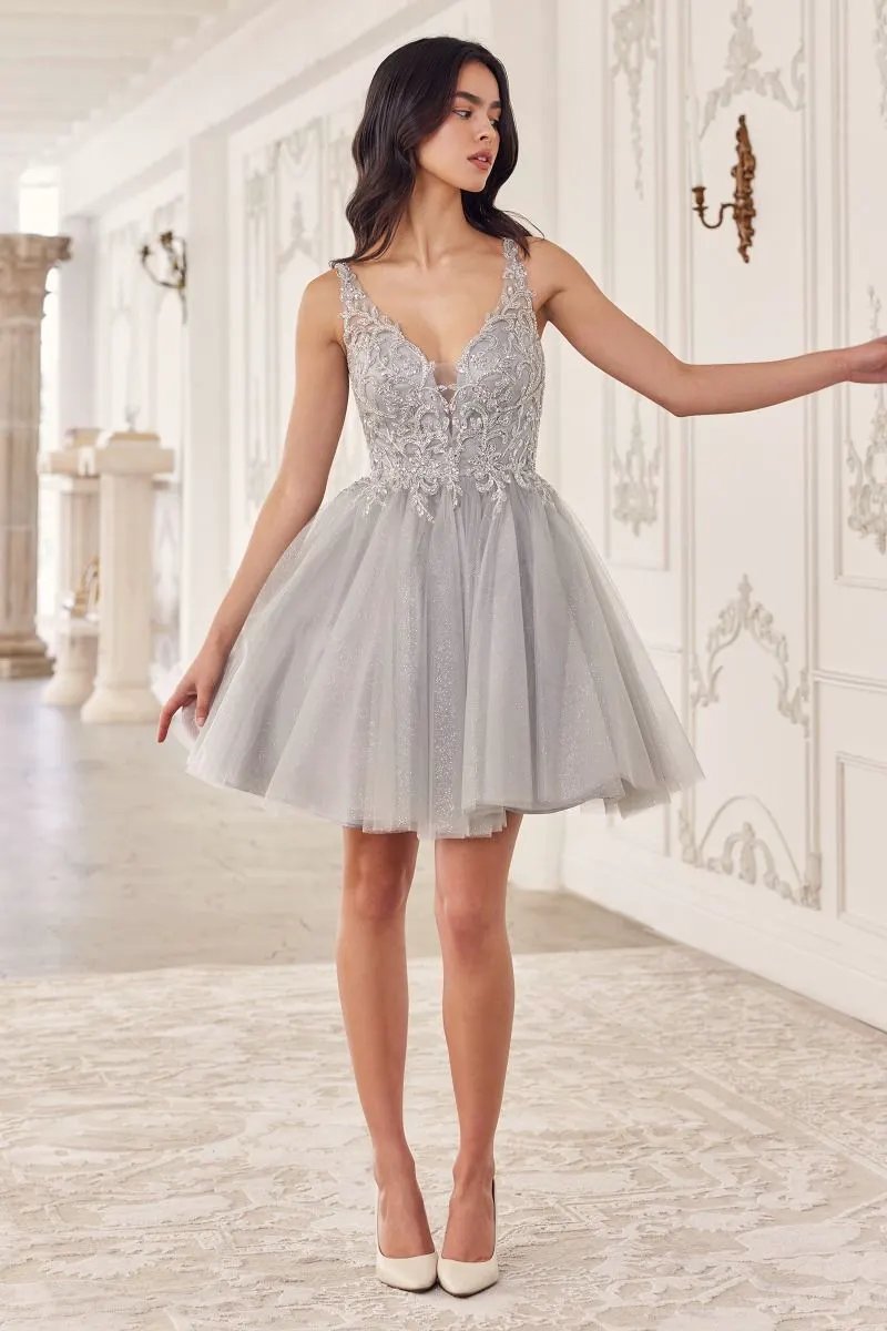 Beaded A-Line Layered Tulle Short Dress by Tux-USA