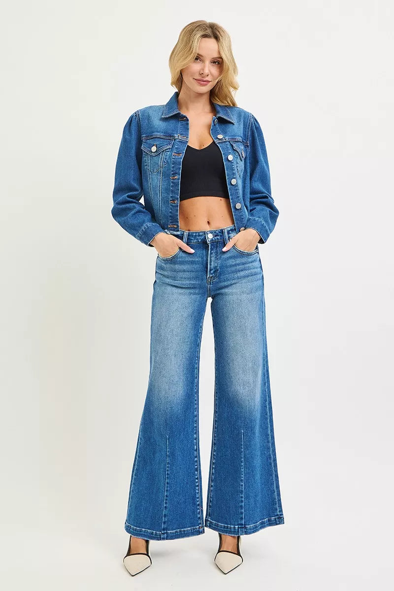 RISEN Full Size Mid Rise Wide Leg Jeans with Flared Look Plus Size by RISEN