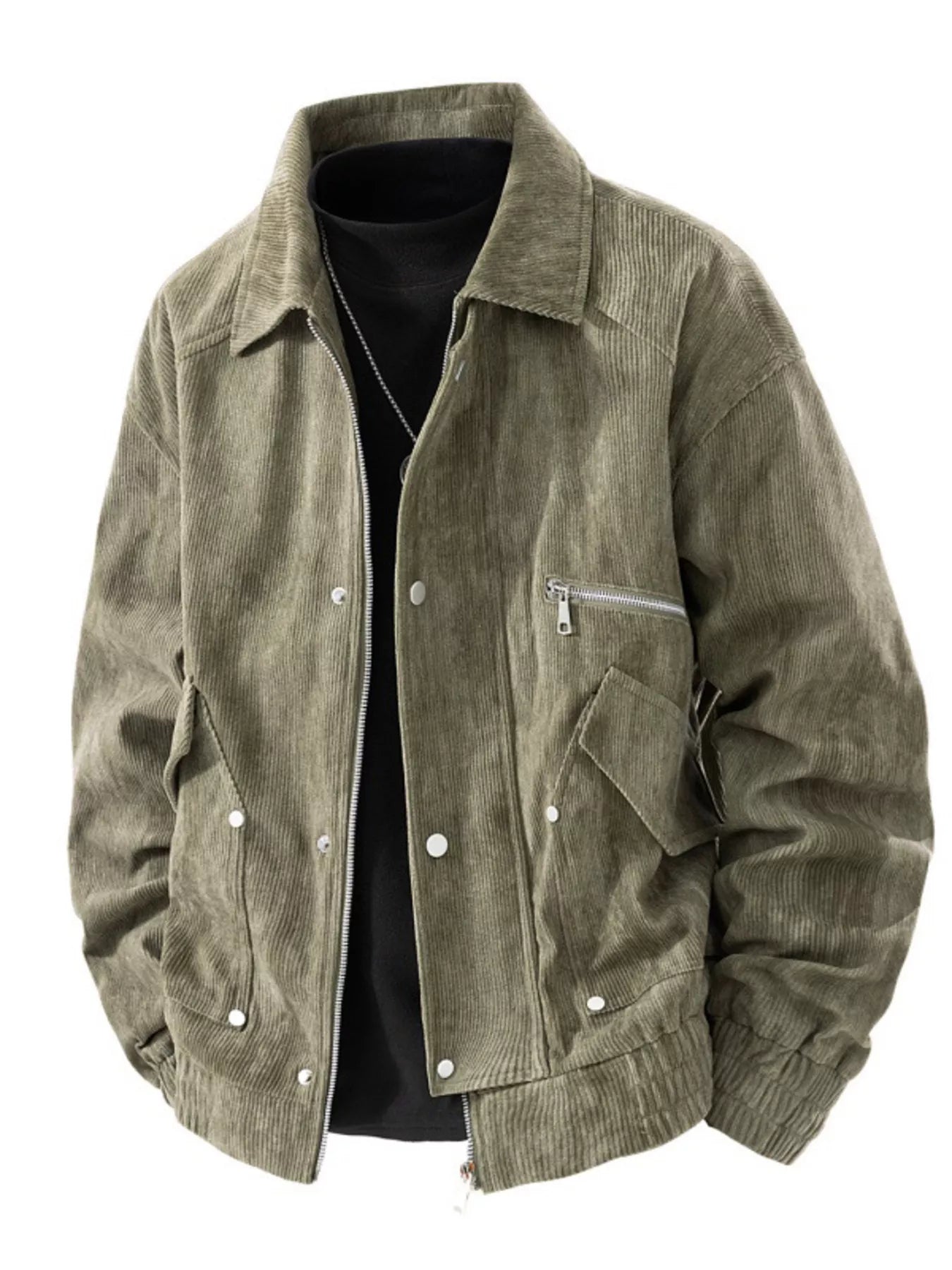 Men's Plus Size Casual Corduroy Snap-Down Jacket by Partner Label