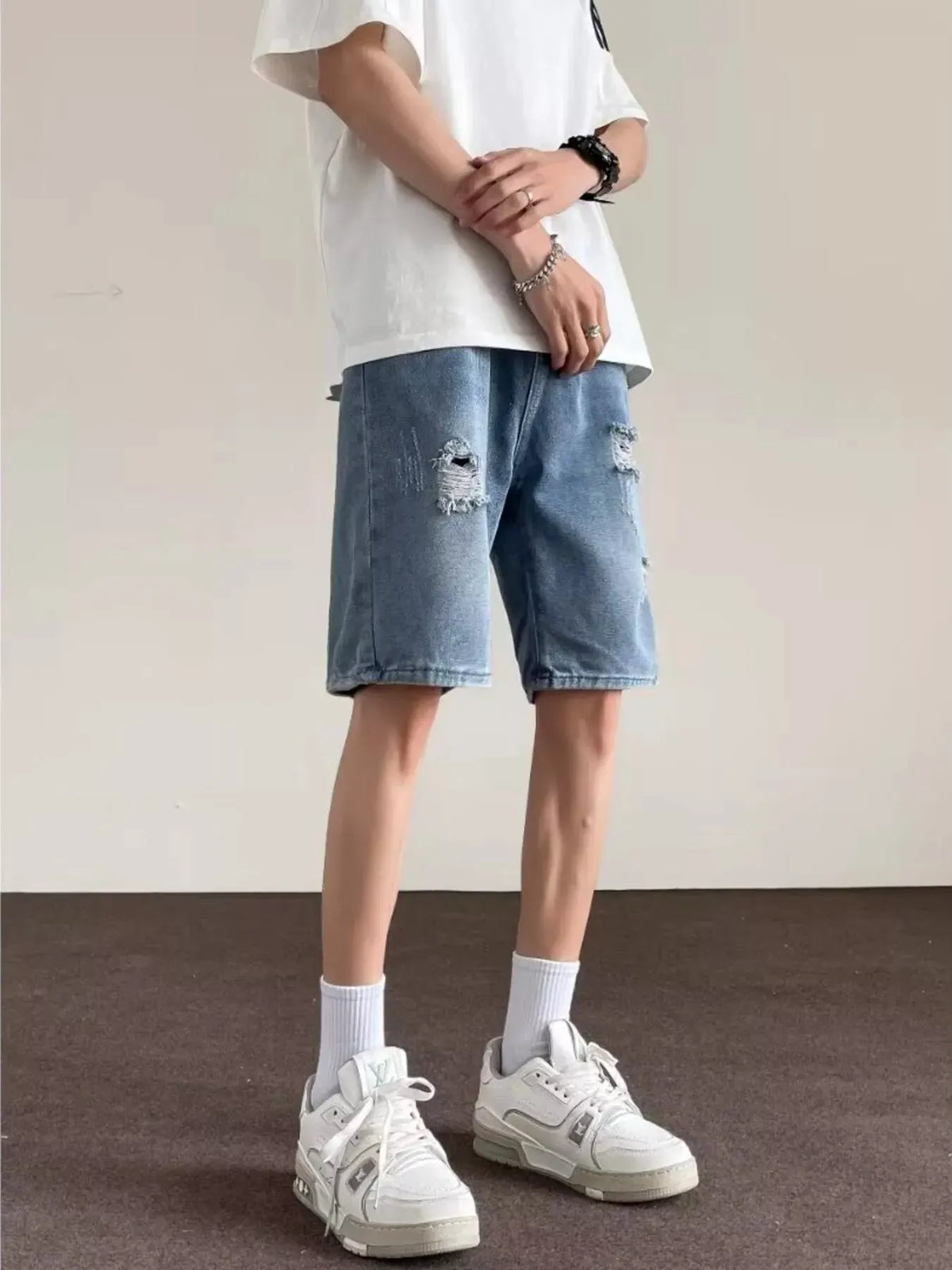Men's Full Size Ripped Casual Loose Fit Denim Shorts Plus Size by Partner Label